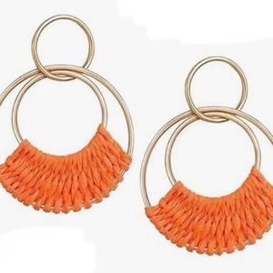 Orange Raffia Wrapped Circle Drop Earrings